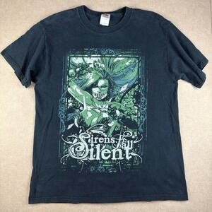 Y2K Band Tee Mens Large Black Sirens Fall Silent Graphic Metalcore Concert Shirt